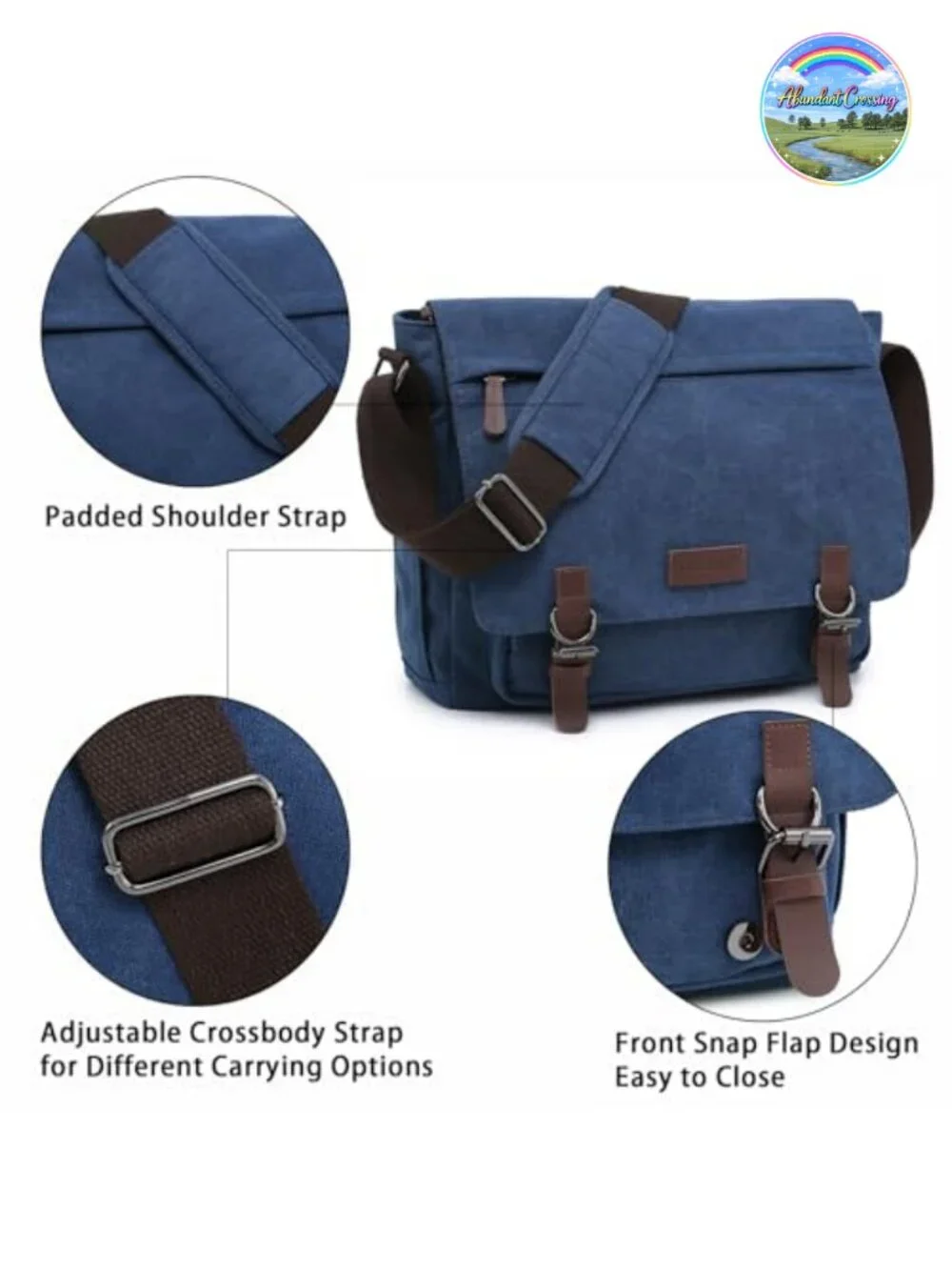 Dasein Unisex Canvas Messenger Bag Fits 15 inch Laptop Travel Crossbody